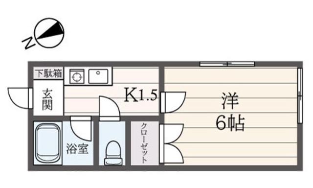 カスティーロ栗田谷(1K/1階)の間取り写真