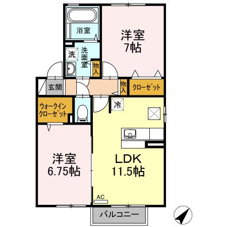 ウィルモアサカエ(2LDK/1階)の間取り写真