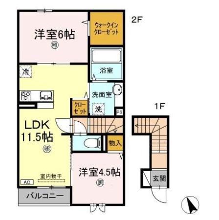 FELICITTA(2LDK/2階)の間取り写真
