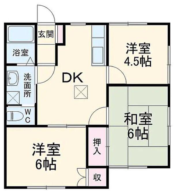 ナフコ1号棟(3DK/2階)の間取り写真