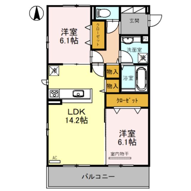 パインフローリッシュ長居東 II(2LDK/3階)の間取り写真
