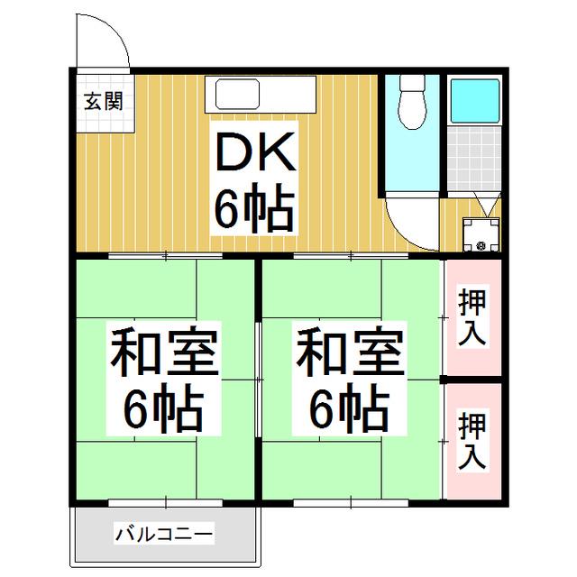 白鳥ハイツ(2DK/1階)の間取り写真