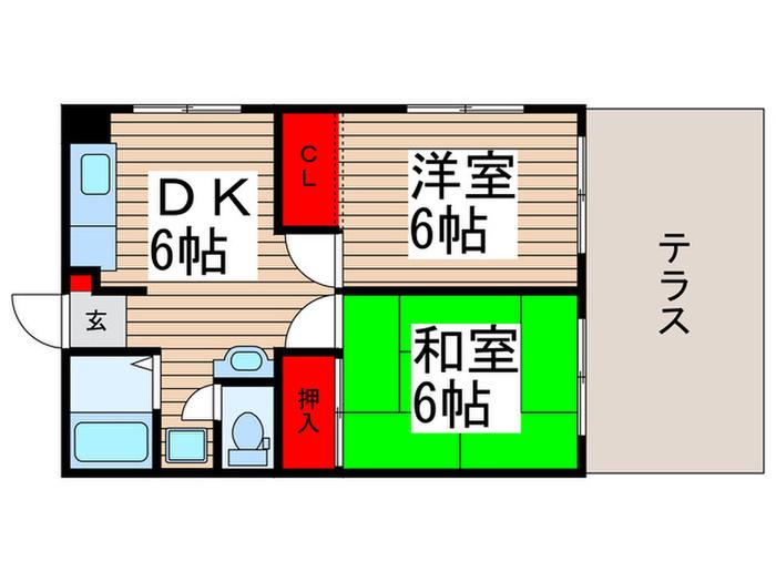 ベルエアマンション(2DK/1階)の間取り写真