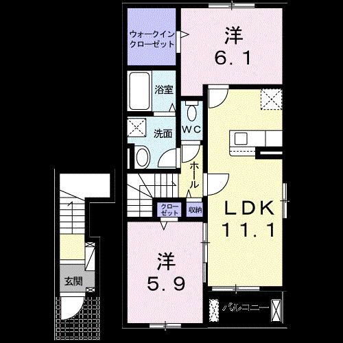 アリスト レジデンス西館(2LDK/2階)の間取り写真