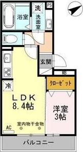 レグルス東刈谷(1LDK/2階)の間取り写真