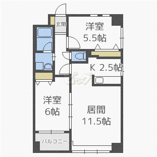 ノヴァ学園前(2LDK/5階)の間取り写真