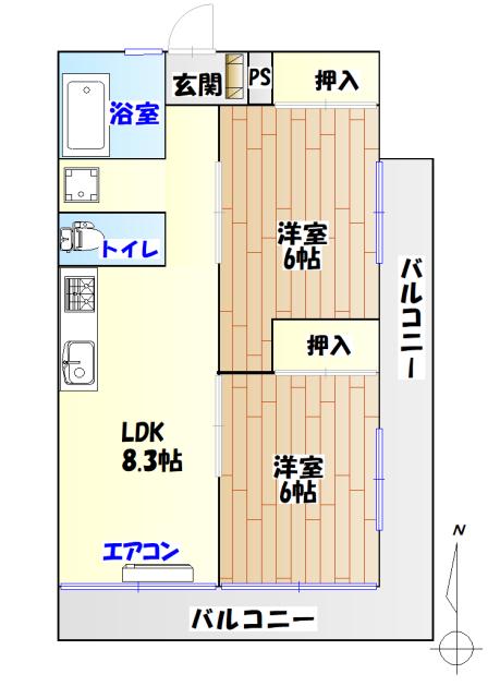 台新ビル(2LDK/4階)の間取り写真