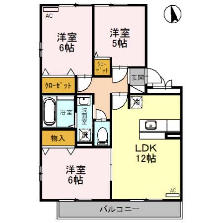 ハリークレストA(3LDK/3階)の間取り写真