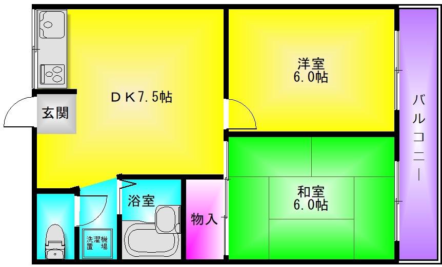 ラフィーネハイツ(2DK/2階)の間取り写真