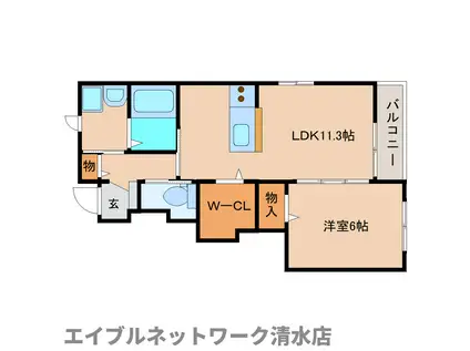 スーヴェラン・駒越II(1LDK/1階)の間取り写真