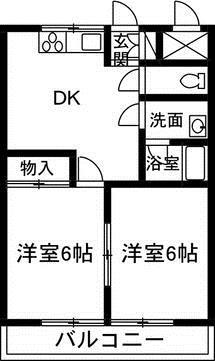 グランパレ大胡(2DK/2階)の間取り写真