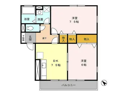 コゥジィーコート(2DK/2階)の間取り写真