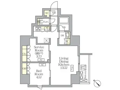 MFPRコート日本橋馬喰町(1SLDK/4階)の間取り写真