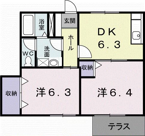 サイドヒル B(2DK/1階)の間取り写真
