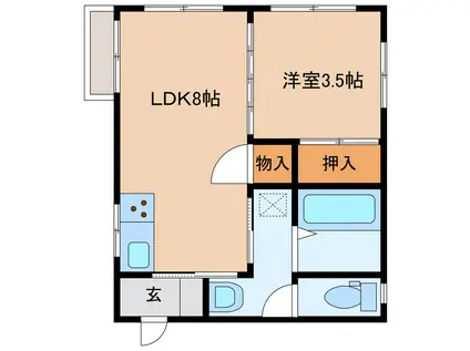 ユナイテッド金池プレイス(1LDK/5階)の間取り写真