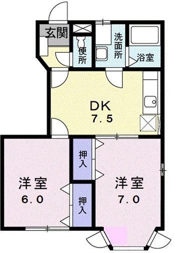 グランディール堀越 IIB(2DK/1階)の間取り写真