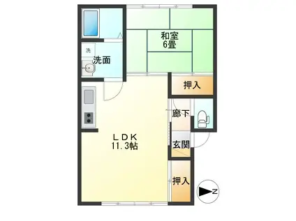 コーポサンシャイン(1LDK/2階)の間取り写真