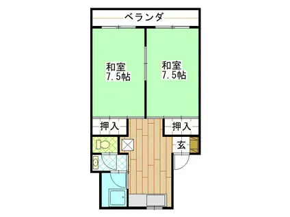 象眼ハイツ(2K/1階)の間取り写真