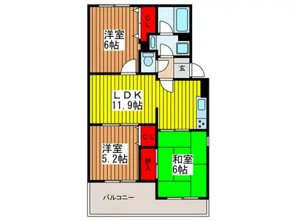 ヴァンベールアイリスIII(3LDK/1階)の間取り写真