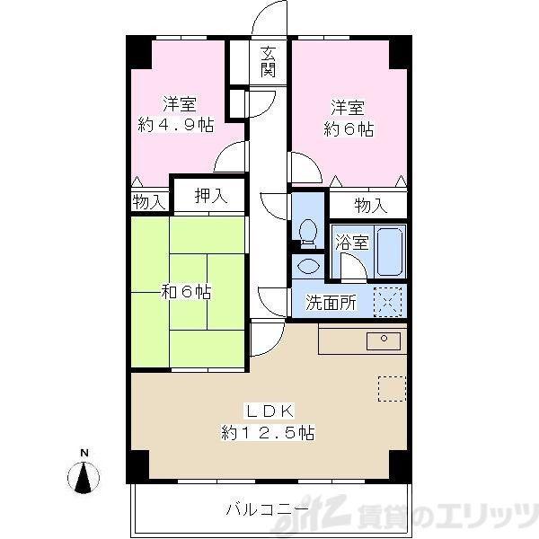 グレーシア大西(3LDK/4階)の間取り写真