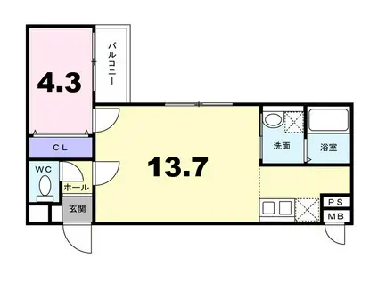 センチュリー北斗II(1LDK/3階)の間取り写真