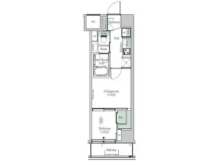 ONE ROOF RESIDENCE KIBA ウエスト(1DK/2階)の間取り写真