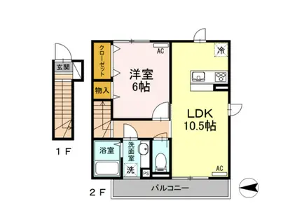 オネット光が丘 B(1LDK/2階)の間取り写真