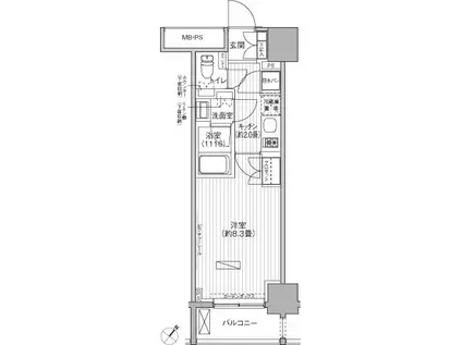ヒューリックレジデンス駒込(1K/2階)の間取り写真