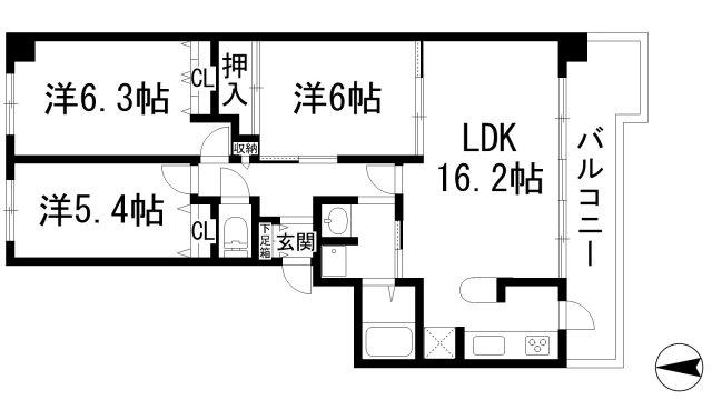 ラ・ビスタ宝塚エスティオⅠ番館(3LDK/4階)の間取り写真