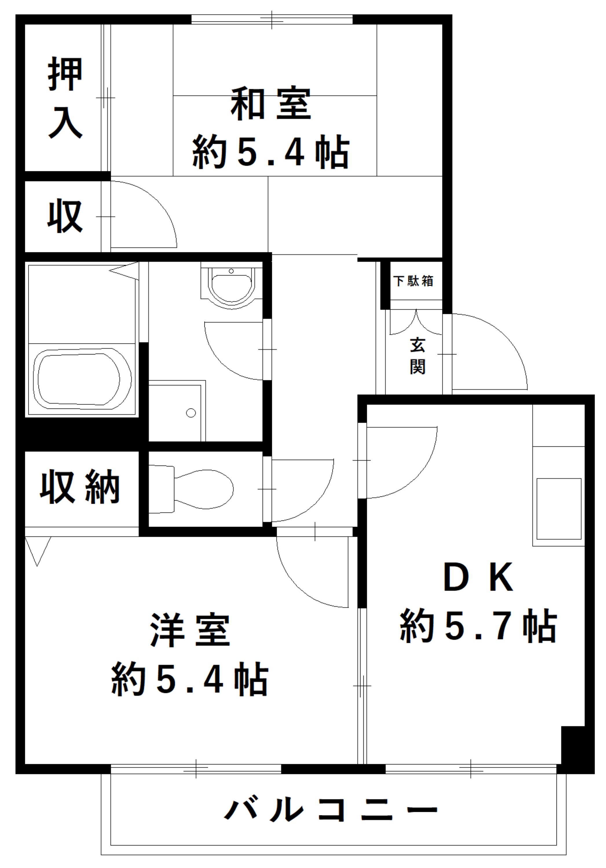 サザン五葉A(2DK/2階)の間取り写真