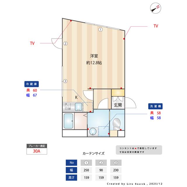 LIVART SEASON南台(ワンルーム/3階)の間取り写真