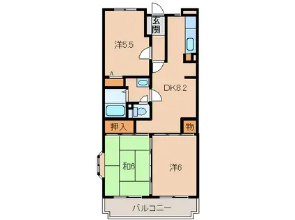 ヴィブレ大堀(3DK/4階)の間取り写真