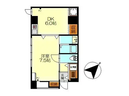 パルハイツ呉中央(1DK/1階)の間取り写真