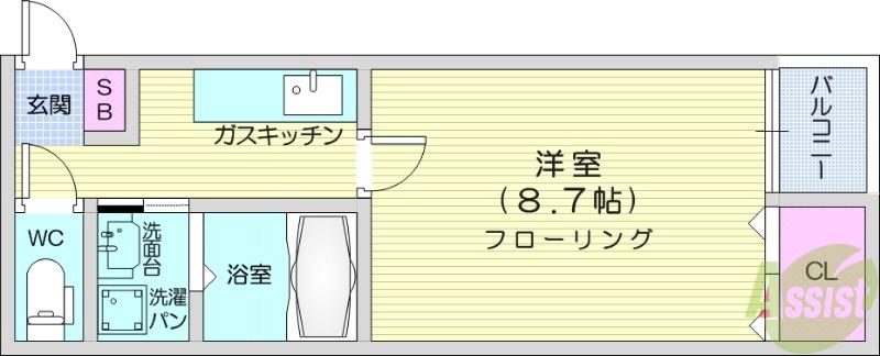 アスコット小田原(1K/2階)の間取り写真