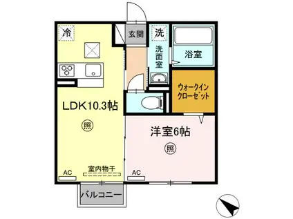 アクア B棟(1LDK/1階)の間取り写真
