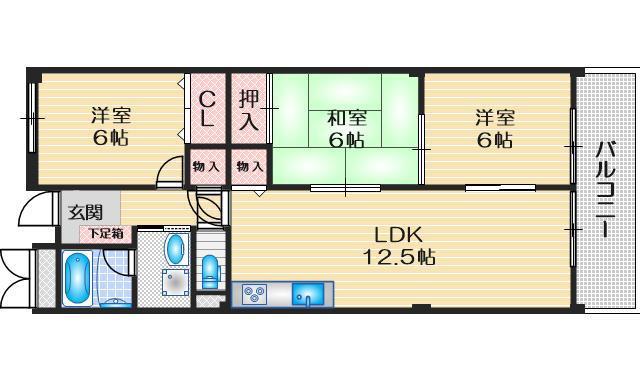 緑地八番館(3LDK/2階)の間取り写真