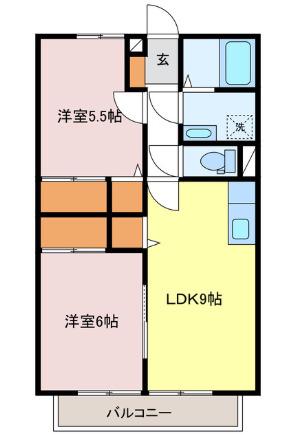 サンフォーレスト A棟(2LDK/1階)の間取り写真