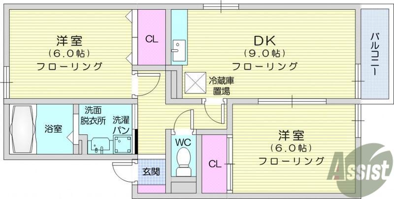 シェランジュ(2DK/1階)の間取り写真