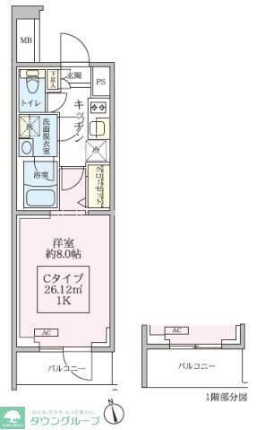 アイルグランデ川口(1K/1階)の間取り写真