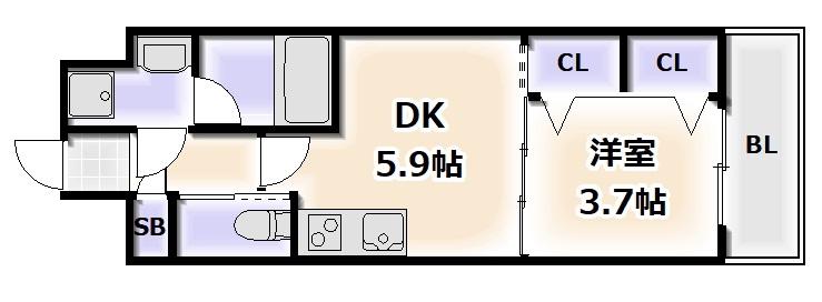 プレジオ難波(1DK/8階)の間取り写真
