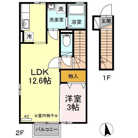 ベルメゾンII(1LDK/2階)の間取り写真