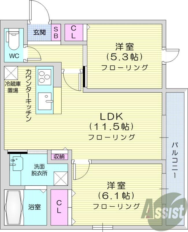 D-ROOM蒲町東(2LDK/1階)の間取り写真