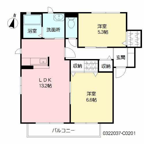 スクエアコート横尾C棟(2LDK/2階)の間取り写真