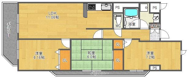 レスカーラ緑地公園(3LDK/4階)の間取り写真