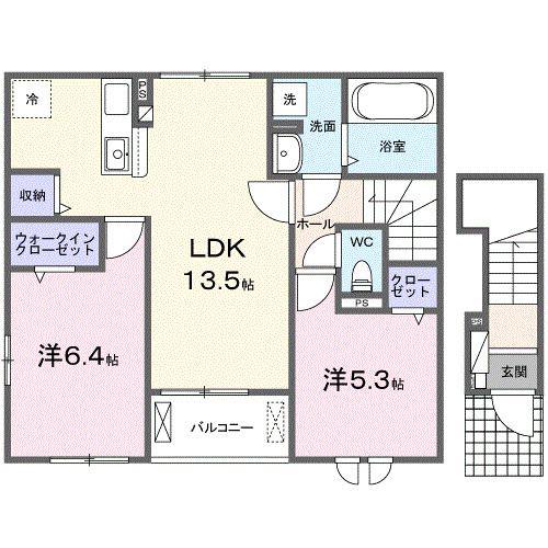 ディアコート日野台(2LDK/2階)の間取り写真