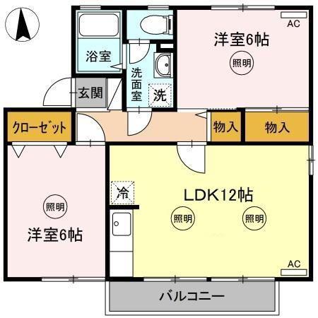 グランドール寺岡(2LDK/2階)の間取り写真