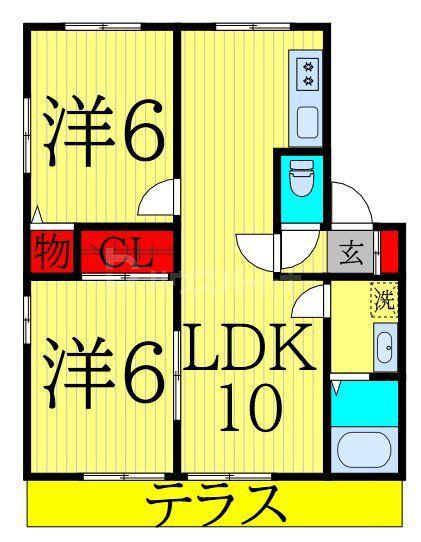 サニーサイド(2LDK/1階)の間取り写真