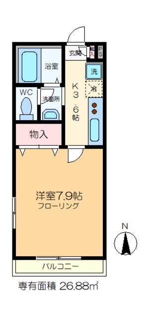 カーサ セレノ(1K/3階)の間取り写真