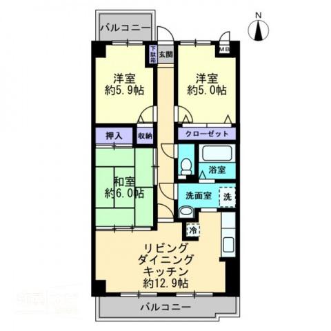 スカール松縄(3LDK/6階)の間取り写真