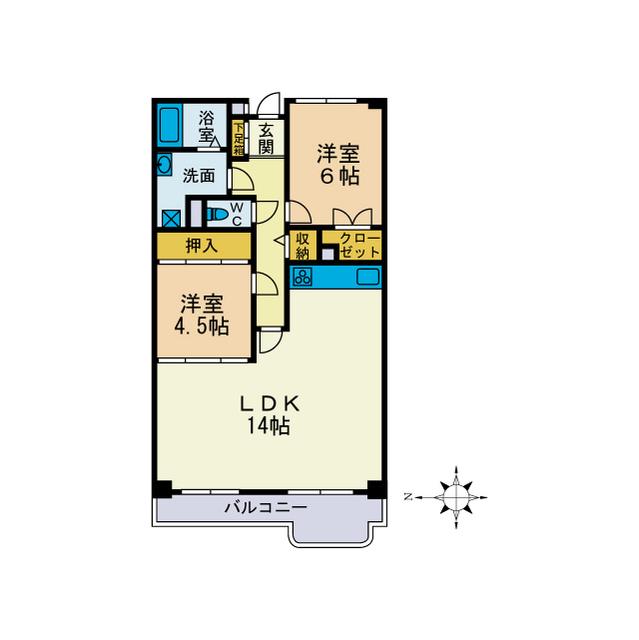 ライオンズマンション厚木(2LDK/7階)の間取り写真
